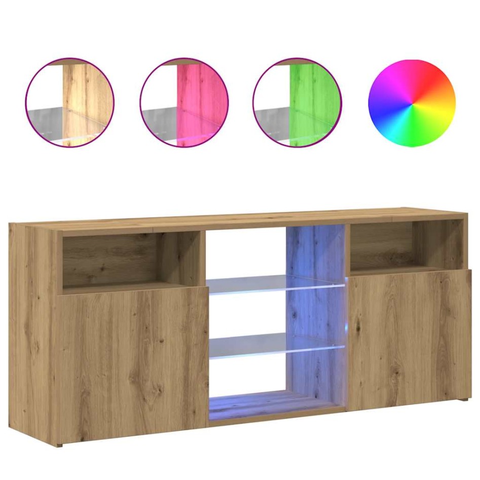 Mueble TV luces LED madera ingeniería roble artisan