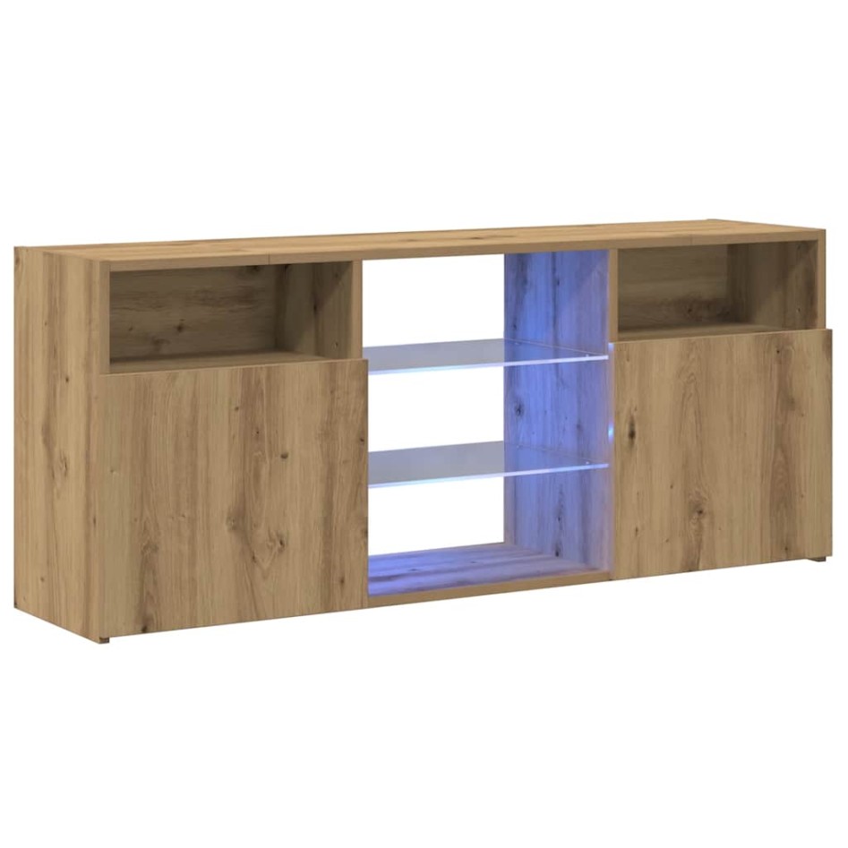 Mueble TV luces LED madera ingeniería roble artisan
