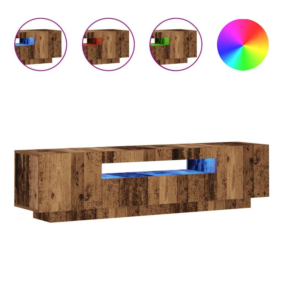 Mueble TV luces LED madera ingeniería envejecida 160x35x40