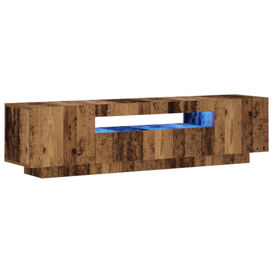 Mueble TV luces LED madera ingeniería envejecida 160x35x40
