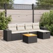 Set de sofás de jardín 6 piezas y cojines ratán sintético negro