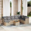 Set de sofás de jardín con cojines 9 pzas ratán sintético beige