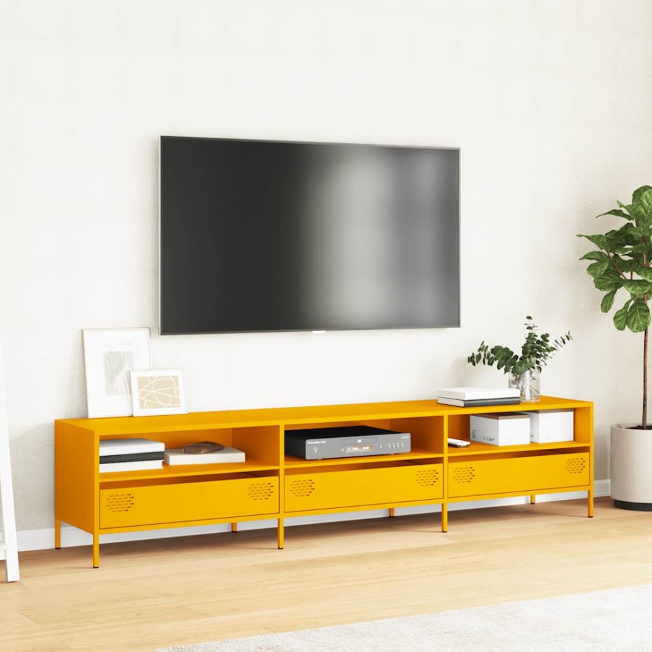 Mueble TV acero laminado en frío amarillo mostaza