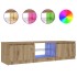 Mueble de TV luces LED madera roble artisan 140x40x35,5