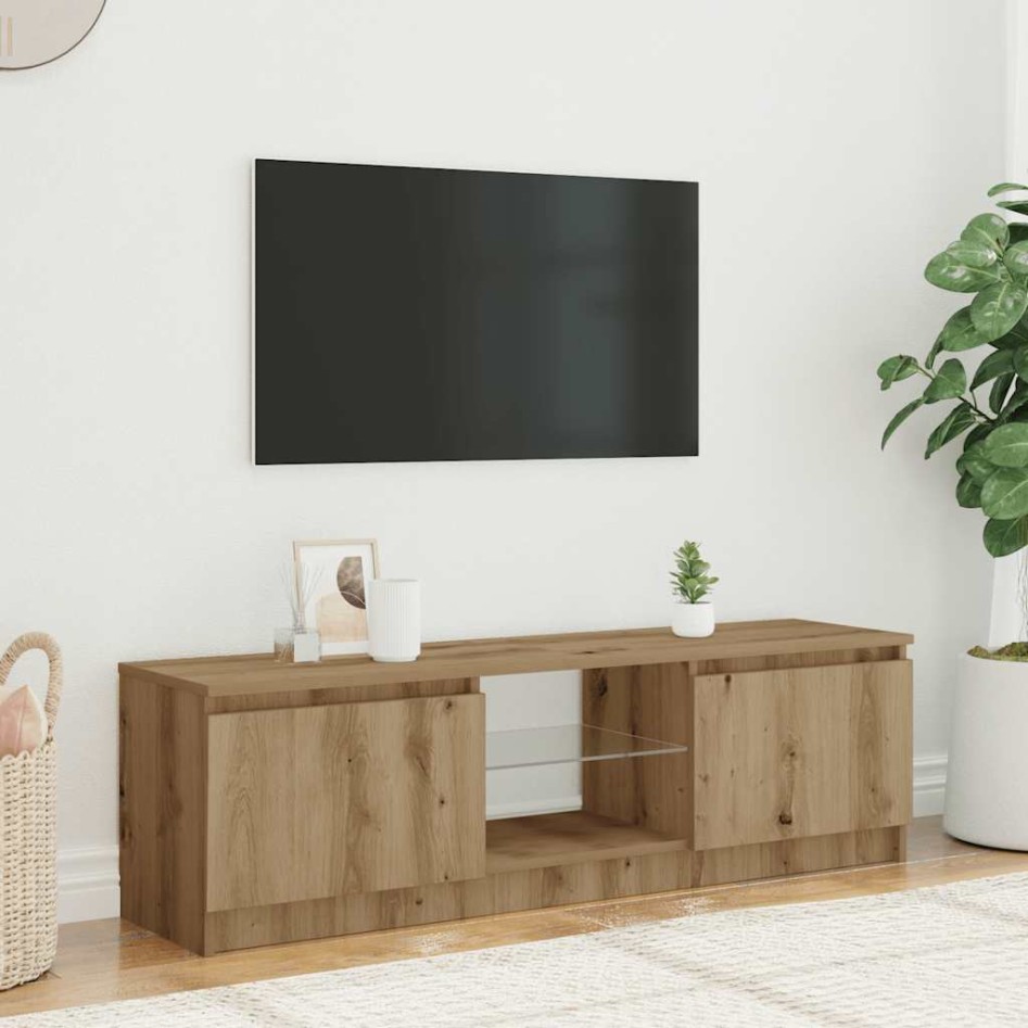 Mueble de TV luces LED madera roble artisan 140x40x35,5