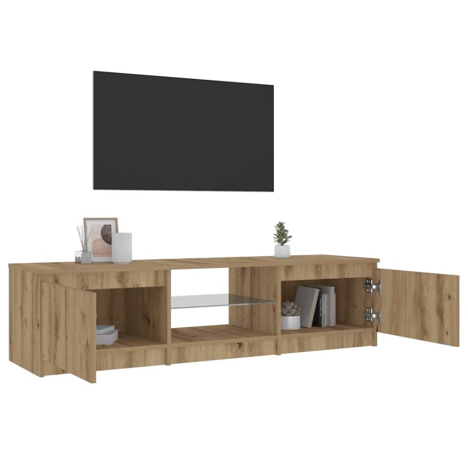 Mueble de TV luces LED madera roble artisan 140x40x35,5
