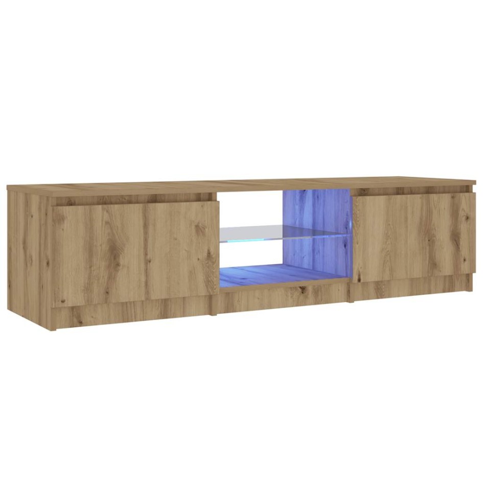 Mueble de TV luces LED madera roble artisan 140x40x35,5