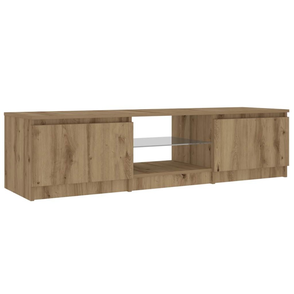 Mueble de TV luces LED madera roble artisan 140x40x35,5