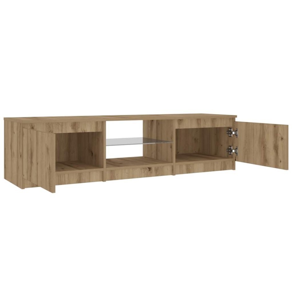 Mueble de TV luces LED madera roble artisan 140x40x35,5