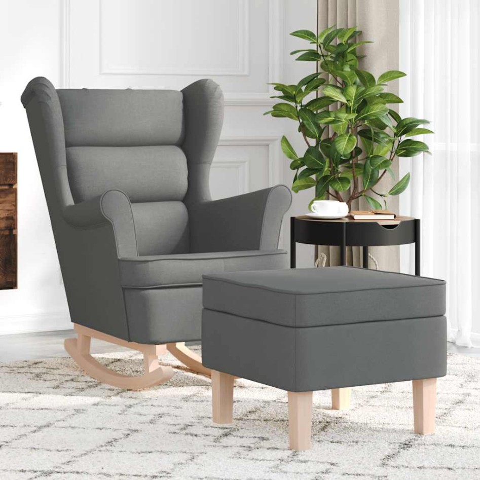 Sillón mecedora con taburete tela gris