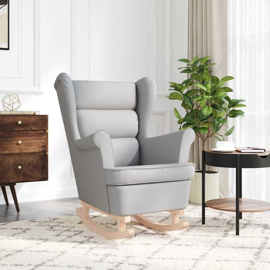 Silla mecedora de tela gris nube 74x90x102