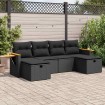 Set de sofás de jardín 6 piezas y cojines ratán sintético negro