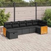 Set de sofás de jardín 7 pzas con cojines ratán sintético negro