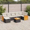 Set de sofás de jardín y cojines 8 piezas ratán sintético negro