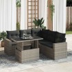 Set de muebles de jardín 6 pzas y cojines ratán sintético gris