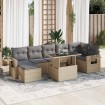 Set de sofás de jardín y cojines 8 piezas ratán sintético beige