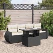 Set de muebles de jardín 5 pzas y cojines ratán sintético negro