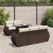 Set sofás de jardín 6 piezas y cojines ratán sintético marrón