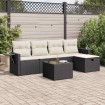 Set de sofás de jardín 6 piezas y cojines ratán sintético negro