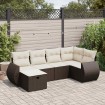 Set sofás de jardín 6 piezas y cojines ratán sintético marrón