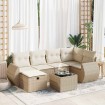 Set sofás de jardín 7 piezas y cojines ratán sintético beige