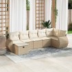 Set sofás de jardín 7 piezas y cojines ratán sintético beige