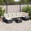 Set de sofás de jardín y cojines 8 piezas ratán sintético negro