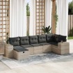Set de sofás de jardín 7 pzas con cojines ratán PE gris claro