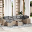Set de sofás de jardín y cojines 8 piezas ratán sintético beige