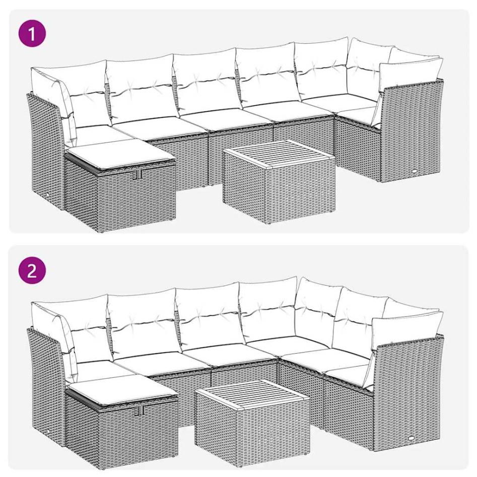 Set de sofás de jardín y cojines 8 piezas ratán sintético