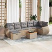 Set de sofás de jardín y cojines 8 piezas ratán sintético beige