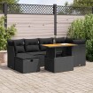 Set sofás jardín y cojines 7 pzas ratán sintético acacia negro