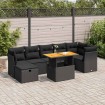 Set sofás jardín y cojines 8 pzas ratán sintético acacia negro