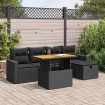 Set sofás jardín y cojines 6 pzas ratán sintético acacia negro