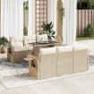 Set sofás de jardín 7 piezas y cojines ratán sintético beige