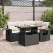 Set de muebles de jardín 5 pzas y cojines ratán sintético negro