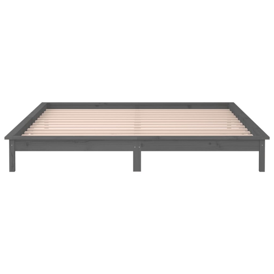Estructura de cama con LED madera maciza gris 160x200