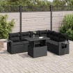 Set de sofás de jardín 7 pzas con cojines ratán sintético negro
