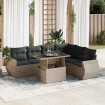 Set de sofás de jardín 7 pzas con cojines ratán sintético gris