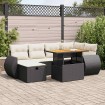 Set sofás jardín y cojines 8 pzas ratán sintético acacia negro