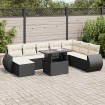 Set de sofás de jardín con cojines 9 pzas ratán sintético negro