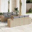 Set sofás de jardín 7 piezas y cojines ratán sintético beige