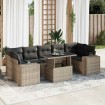 Set de sofás de jardín y cojines 8 piezas ratán sintético gris