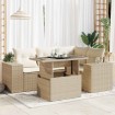 Juego de sofás jardín con cojines 5 pzas ratán sintético beige