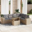 Set sofás de jardín 7 piezas y cojines ratán sintético beige