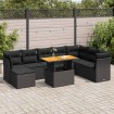 Set de sofás de jardín con cojines 9 pzas ratán sintético negro