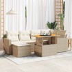 Set sofás de jardín 7 piezas y cojines ratán sintético beige