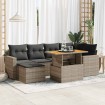 Set de sofás de jardín 7 pzas con cojines ratán sintético gris