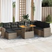 Set de sofás de jardín con cojines 9 pzas ratán sintético gris