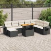 Set de sofás de jardín con cojines 9 pzas ratán sintético negro